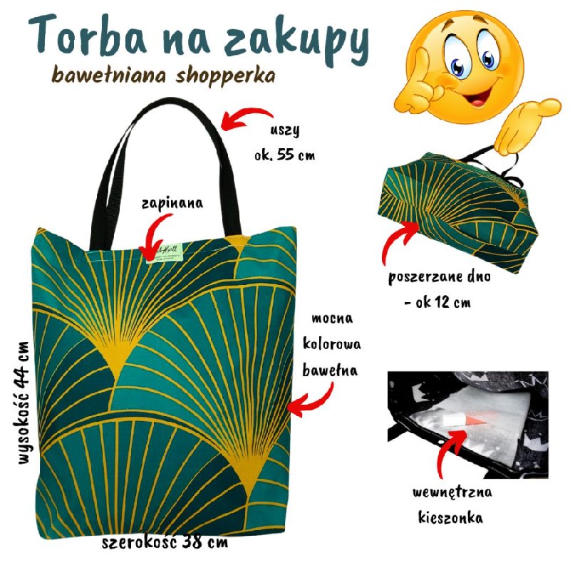 Torba na zakupy bawełniana kolorowa duża zielona - 01 Torba na zakupy bawełniana kolorowa duża zielona - 01