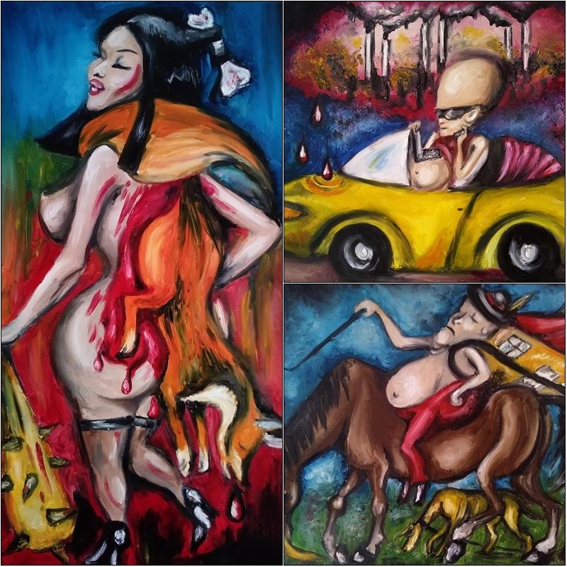 Sprzedam trzy obrazy olejne – Tryptyk Surrealistyczny