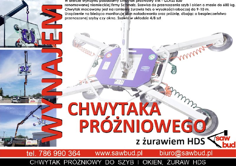 Wynajem chwytaka próżniowego z żurawiem hds