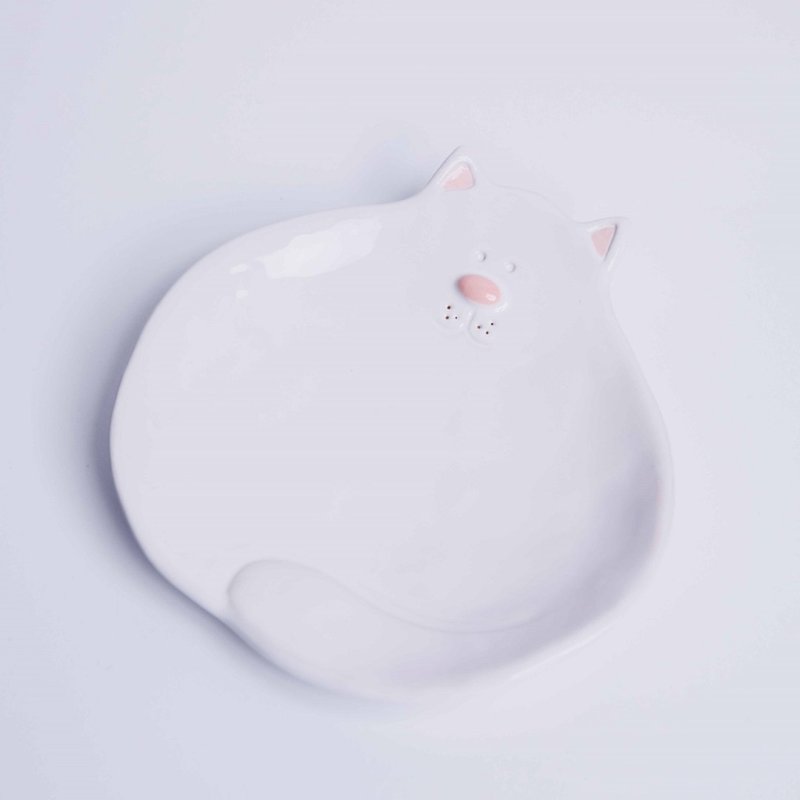 Biały talerzyk deserowy kot Rękodzieło od Lamabo - 02